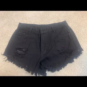 High- Waisted Black Distress Shorts